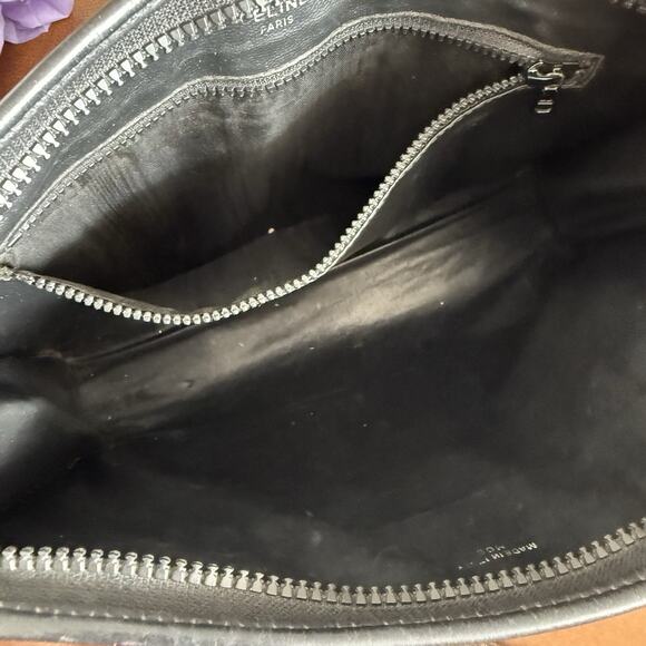 Vintage Celine Clutch Bag Leather Black Triomphe Pouch Purse - Picture 7 of 8
